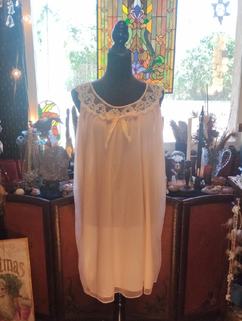 Vintage Baby Nylon Doll Sheer Lace-Trim Nightgown - Pale Peach